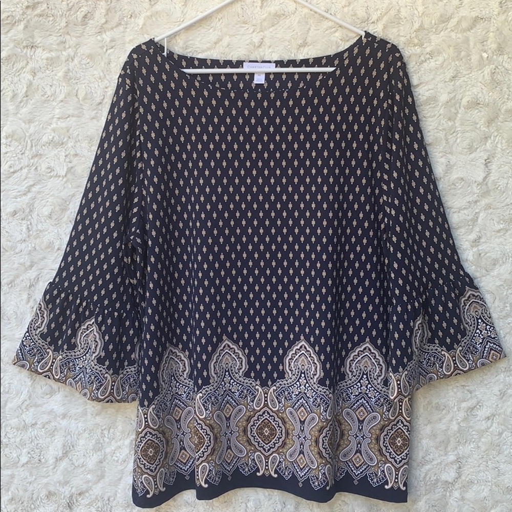 Charter Club Blue Bell Cuff Pullover Top SzXXL
